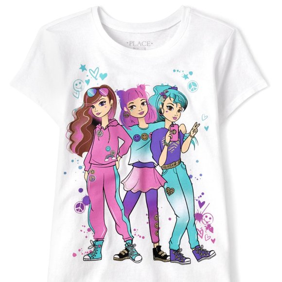 The Children’s Place Girls Short Sleeve Graphic Tee - White- Size S (5/6) NWT - Picture 1 of 4